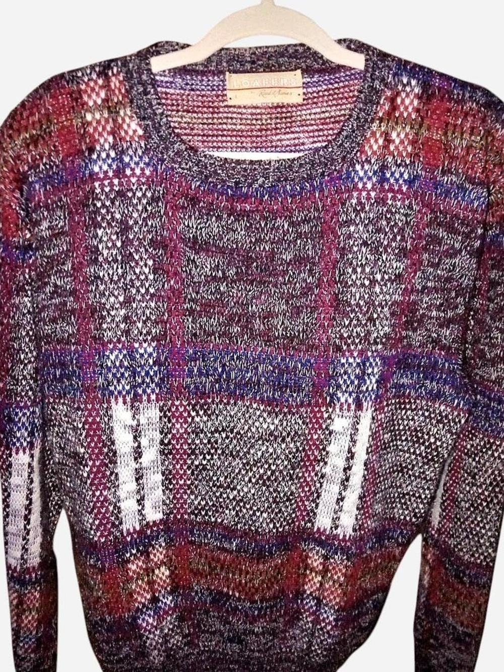 Plaid Crewneck Sweater in Burgundy & Gray - Men's